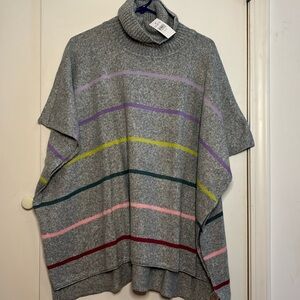 Loft grey striped turtleneck poncho new with tags